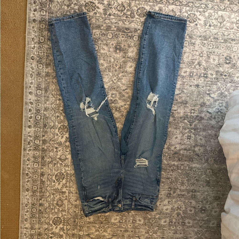 American Eagle Outfitters Straight Leg Distressed Blue Jeans